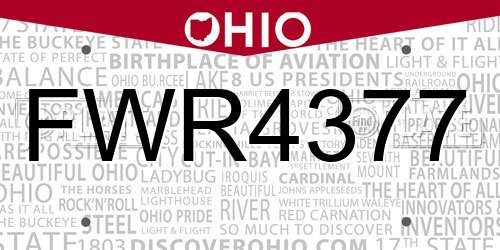FWR4377 Ohio License Plate