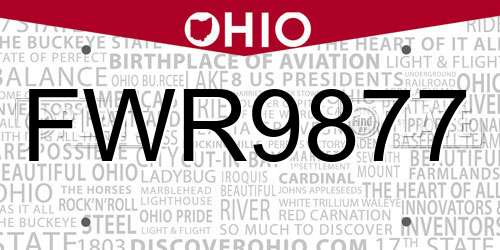 FWR9877 Ohio License Plate