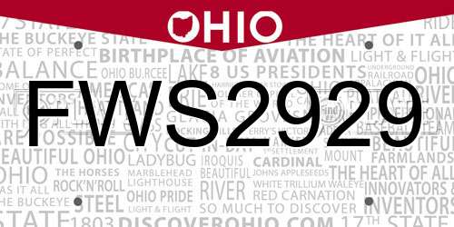 FWS2929 Ohio License Plate