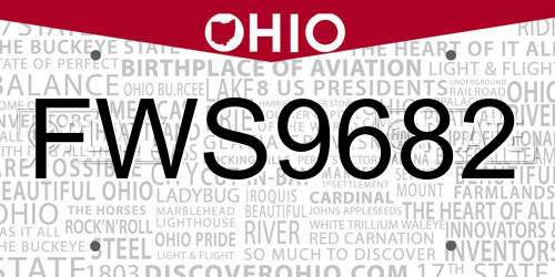 FWS9682 Ohio License Plate
