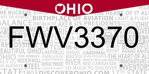 FWV3370 Ohio License Plate