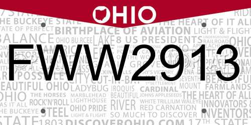 FWW2913 Ohio License Plate