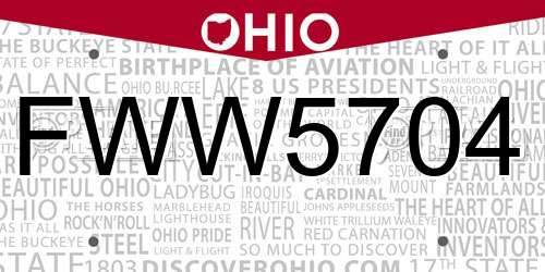 FWW5704 Ohio License Plate