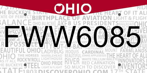 FWW6085 Ohio License Plate