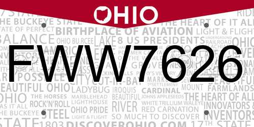 FWW7626 Ohio License Plate