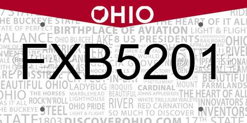 FXB5201 Ohio License Plate