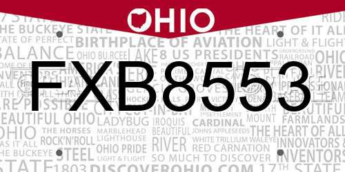 FXB8553 Ohio License Plate