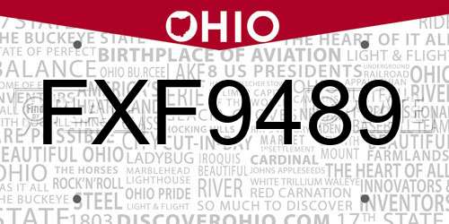 FXF9489 Ohio License Plate