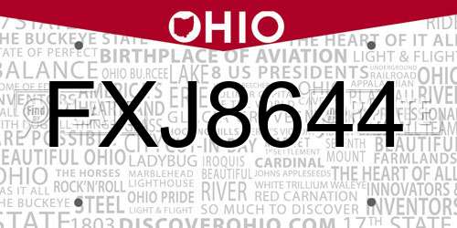 FXJ8644 Ohio License Plate