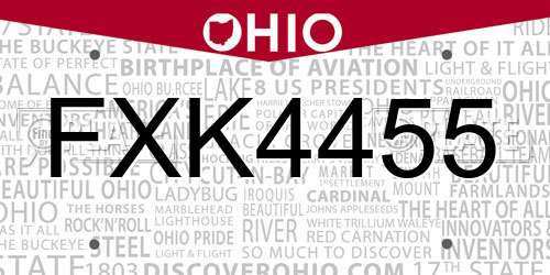 FXK4455 Ohio License Plate