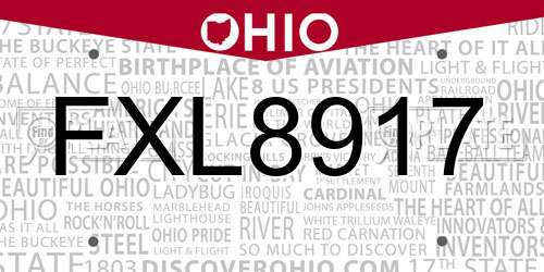 FXL8917 Ohio License Plate