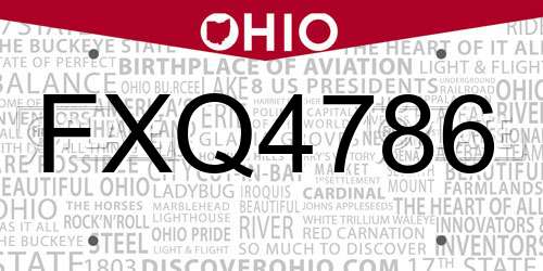 FXQ4786 Ohio License Plate