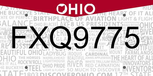 FXQ9775 Ohio License Plate