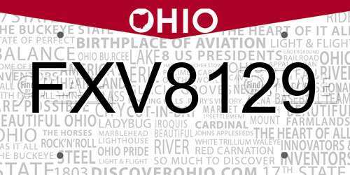 FXV8129 Ohio License Plate