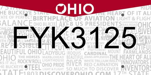 FYK3125 Ohio License Plate