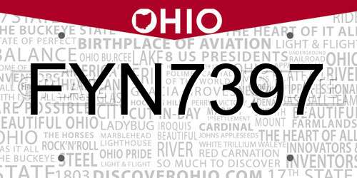 FYN7397 Ohio License Plate