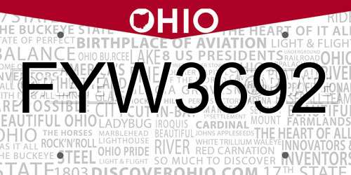 FYW3692 Ohio License Plate