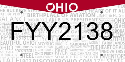 FYY2138 Ohio License Plate