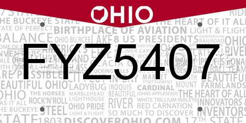 FYZ5407 Ohio License Plate