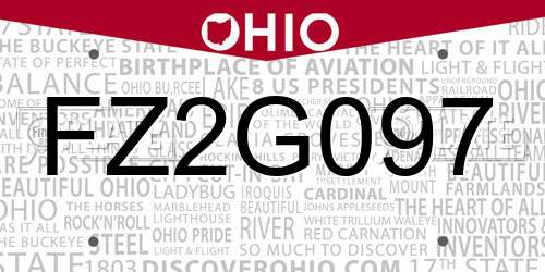 FZ2G097 Ohio License Plate