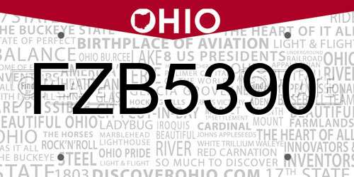 FZB5390 Ohio License Plate