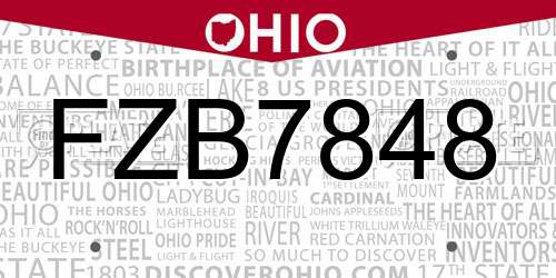 FZB7848 Ohio License Plate