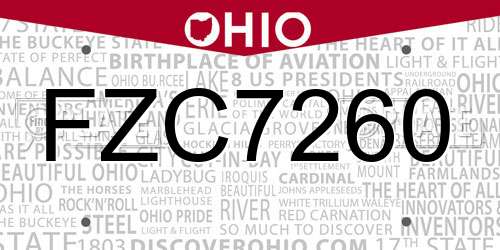FZC7260 Ohio License Plate
