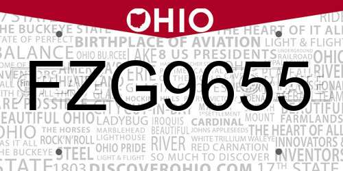 FZG9655 Ohio License Plate