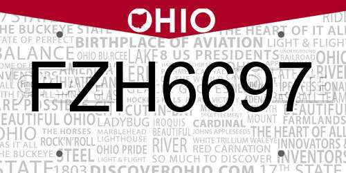 FZH6697 Ohio License Plate