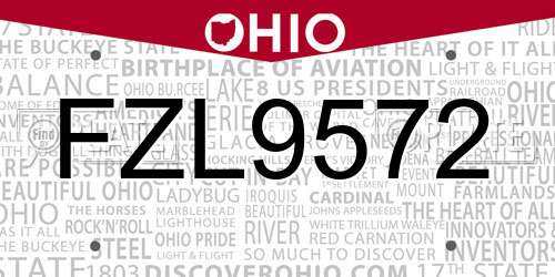 FZL9572 Ohio License Plate