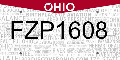 FZP1608 Ohio License Plate