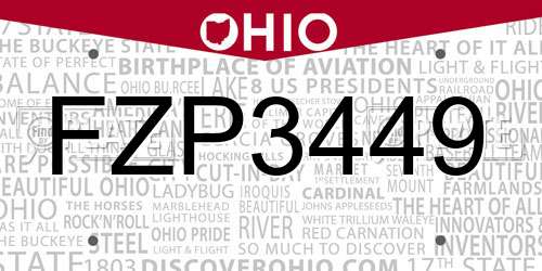 FZP3449 Ohio License Plate