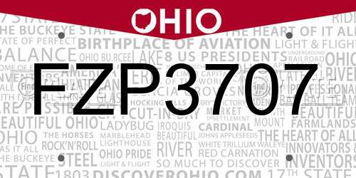 FZP3707 Ohio License Plate