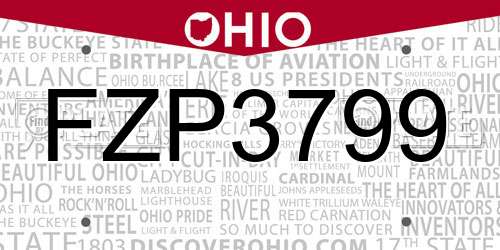 FZP3799 Ohio License Plate