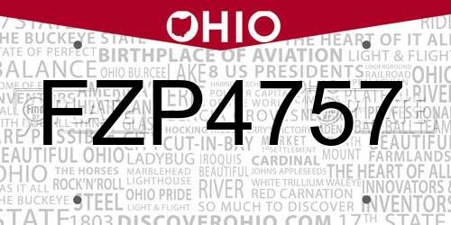 FZP4757 Ohio License Plate