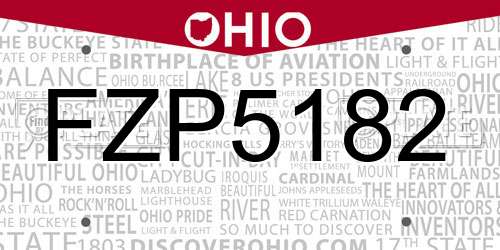 FZP5182 Ohio License Plate