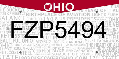 FZP5494 Ohio License Plate