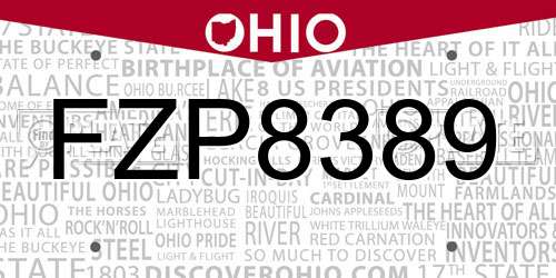 FZP8389 Ohio License Plate