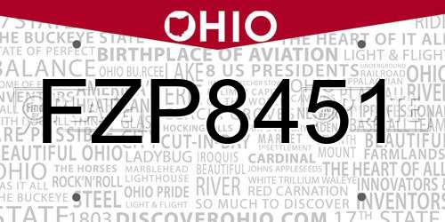 FZP8451 Ohio License Plate