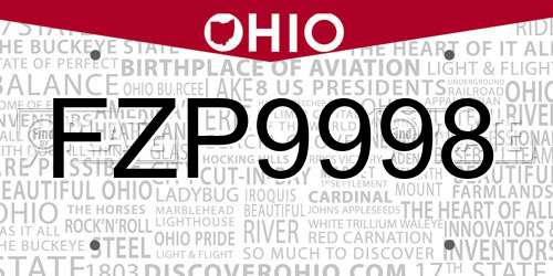 FZP9998 Ohio License Plate