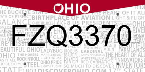 FZQ3370 Ohio License Plate