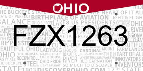 FZX1263 Ohio License Plate