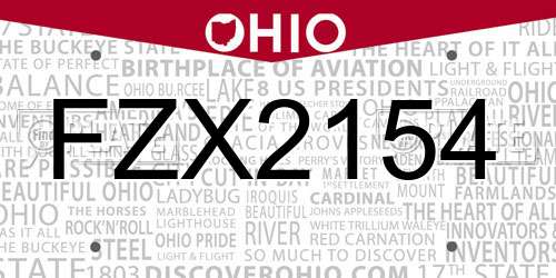FZX2154 Ohio License Plate