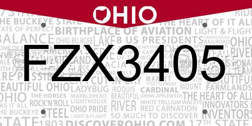FZX3405 Ohio License Plate