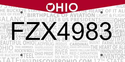 FZX4983 Ohio License Plate