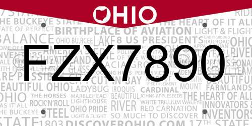 FZX7890 Ohio License Plate