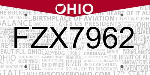 FZX7962 Ohio License Plate