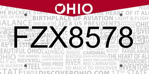FZX8578 Ohio License Plate