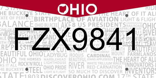 FZX9841 Ohio License Plate