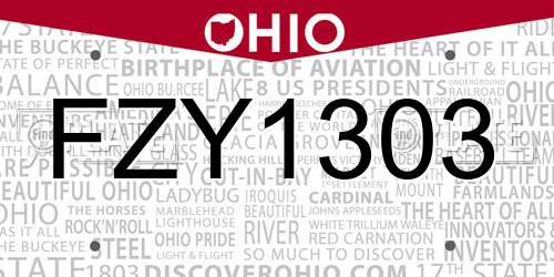 FZY1303 Ohio License Plate